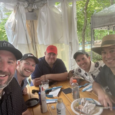 The Boys & Girls Club of Northwest NJ Annual Charity Golf Outing David Faccone, Pete D'Angelo, Dan Sterba, Joe Goldy and Phil Barone enjoy their post-round lunch at The Boys & Girls Club of Northwest NJ Annual Charity Golf Outing.