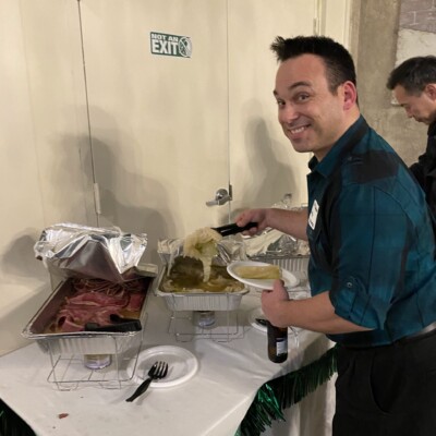 Phil Barone at beSure's St. Patty's Day networking event Phil enjoying our corned beef & cabbage for St. Patrick's Day at beSure's annual networking event